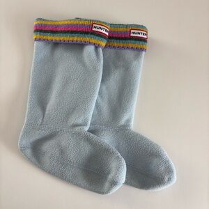 Hunter Kids Fleece Boot Socks Rainbow Knit Cuff Light Blue Size MS US 1 3